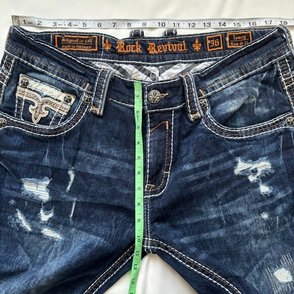 Rock Revival Lowry Rlxd St 17 Blue Denim Dark Wash Distressed sz 36 - Picture 4 of 8